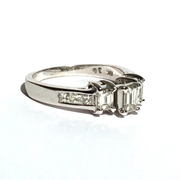 💎 18K 1.55CT VS Natural Diamond Large Emerald Princess Cut White Gold Ring - Picture 3 of 5